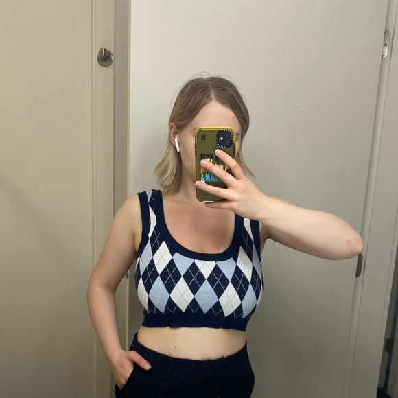 Argyle Print Crop Top - Picture 3 of 4